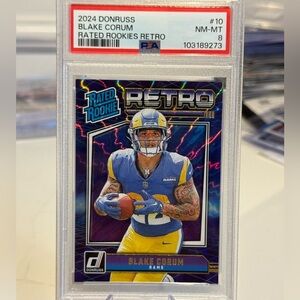 2024 Blake Corum Panini Donruss Rated Rookie Retros PSA 8
